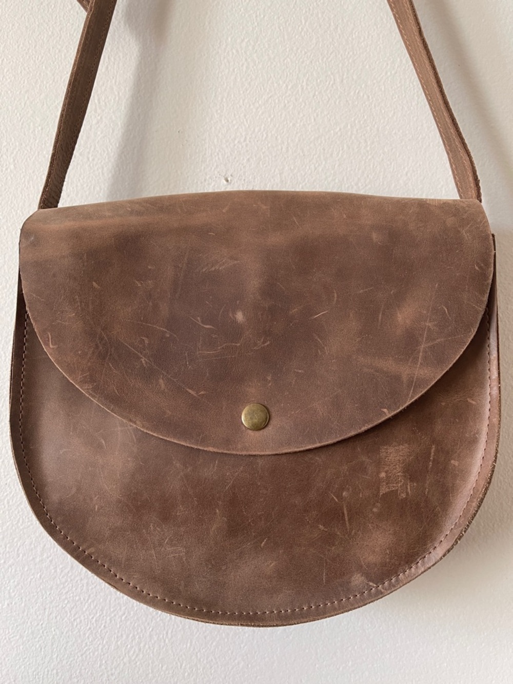 Handmade brown  leather crossbody bag